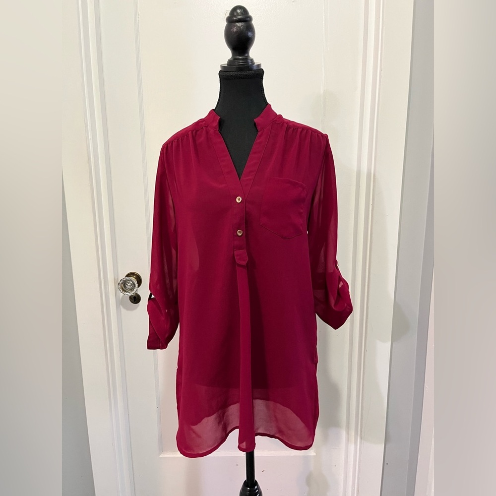 Ali & Kris Sheer Cranberry Red Blouse – Size Medium – As Is